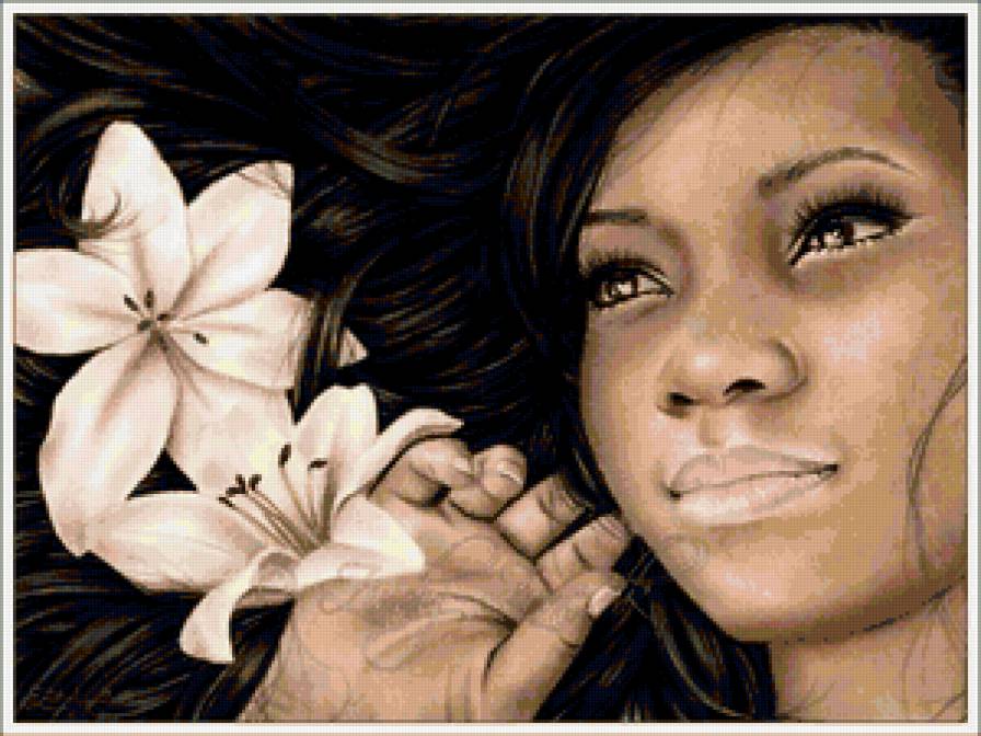 девушка - монохром, цветы, образ, девушки, портрет - предпросмотр