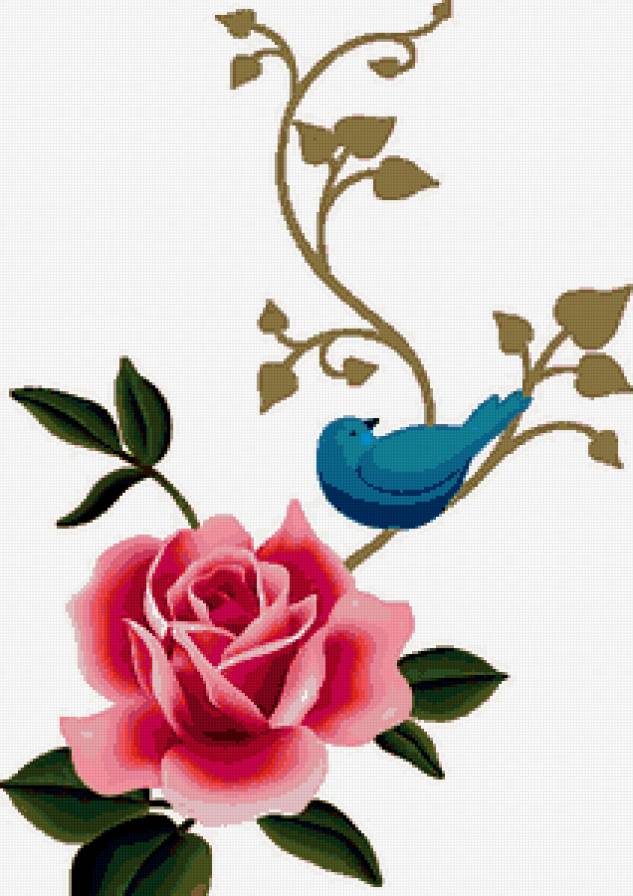 роза - птички, цветы, оформление, розы, птица - предпросмотр