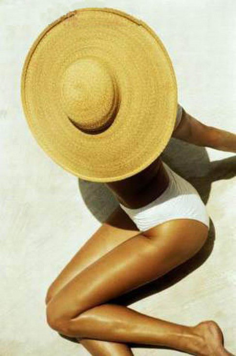 Девушка - пляж, тело, загар, девушка, шляпа - оригинал