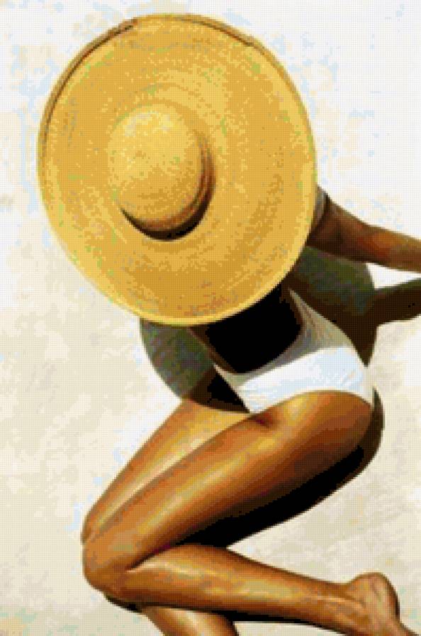 Девушка - шляпа, загар, девушка, пляж, тело - предпросмотр