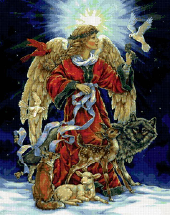рождественский ангел - барашек, животные, лиса, сказка, голубь, волк, рождество, ангелы, зима - предпросмотр