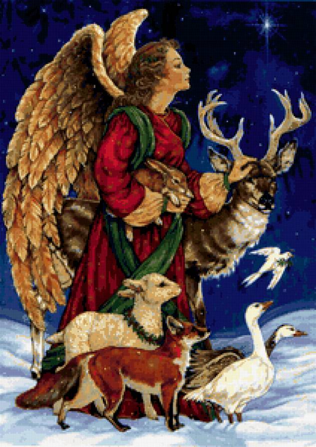 ангел - олень, зима, гуси, барашек, ангелы, животные, рождество - предпросмотр