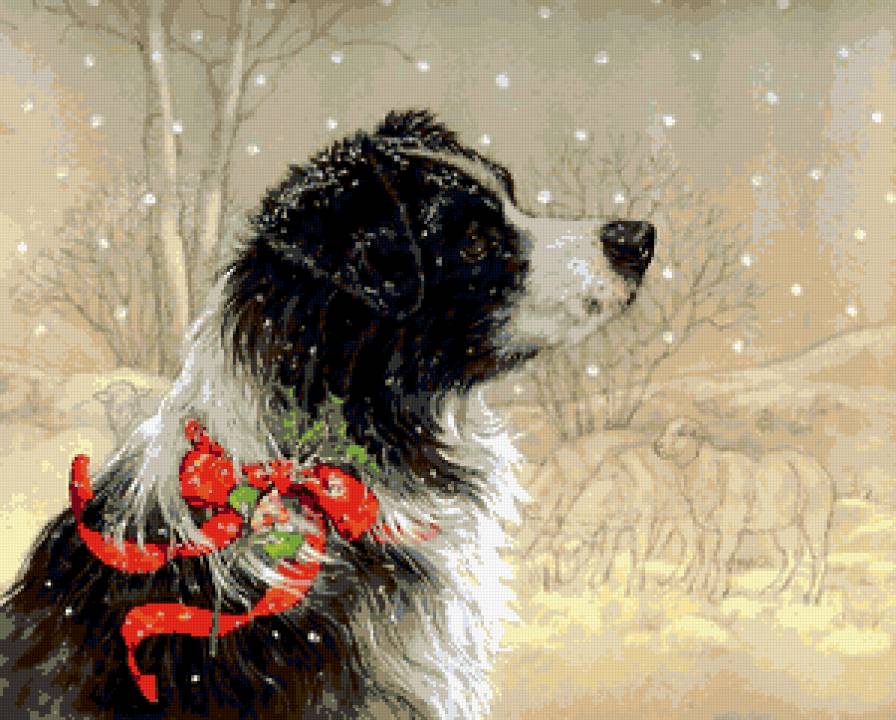 собачка - зима, животные, рождество, собака, пес, собаки - предпросмотр
