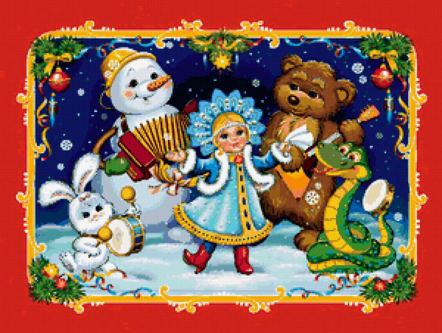 новый год - зайчик, снеговик, змея, мишка, зима, зверята, снегурочка - предпросмотр