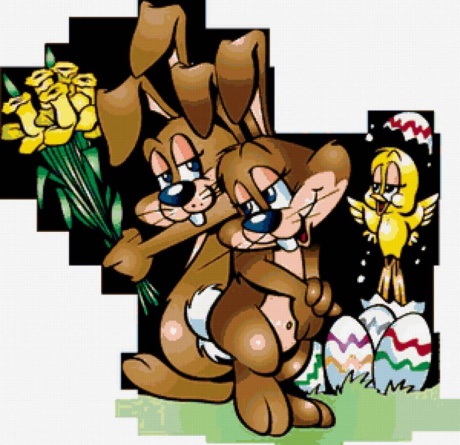 пасхальные кролики - пасха, кролик, любовь, зверята, крашанки, цыпленок - предпросмотр