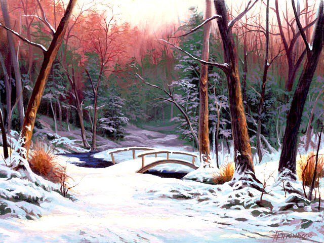 зимний лес - живопись, пейзаж - оригинал