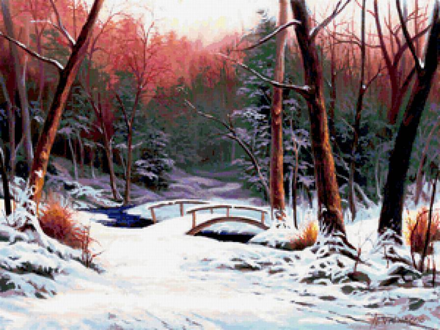 зимний лес - живопись, пейзаж - предпросмотр