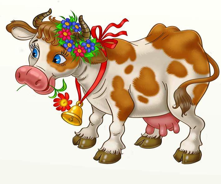 Бурёнка - буренка, венок, цветы, иллюстрации, корова - оригинал