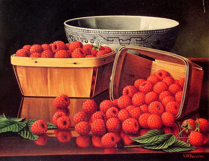 №206848 - натюрморт, малина, корзина, картина, ягоды - оригинал