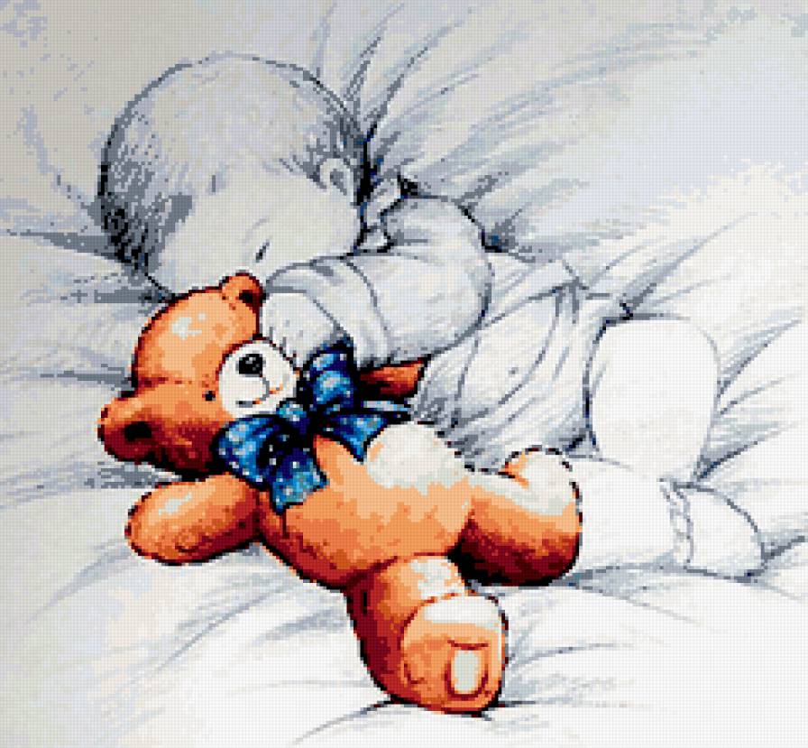 Малыш - мишка, малыш, сон, игрушка - предпросмотр