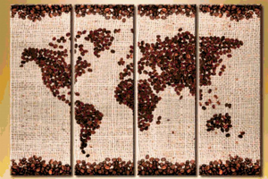 кофе - для кухни, кофе, полиптих, кухня, диптих, триптих, карта мира - предпросмотр