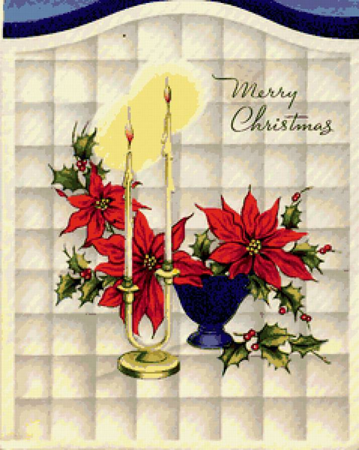 натюрморт - цветы, рождество, свечи, картина - предпросмотр