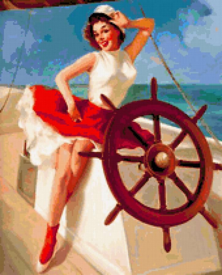 ретро "за штурвалом" - ретро, море - предпросмотр