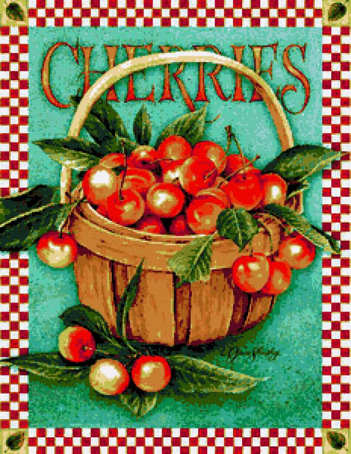Вишенки - вишня, урожай, ягодки, вишенки, ягоды, панно, корзина - предпросмотр