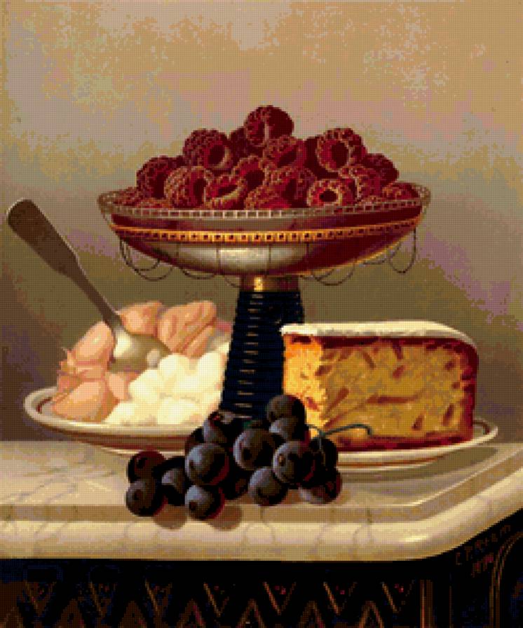 Louis Prang - натюрморт, десерт, фрукты, ягоды - предпросмотр