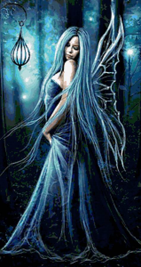 Ночное видение - ночь, эльф, девушка, ангел, фонарь, бабочка - предпросмотр