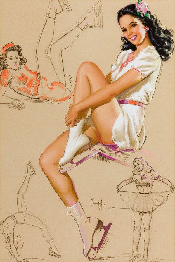 ретро - девушка, коньки, зима - оригинал