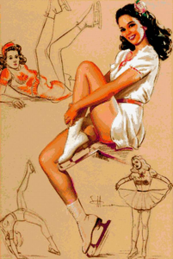 ретро - девушка, зима, коньки - предпросмотр