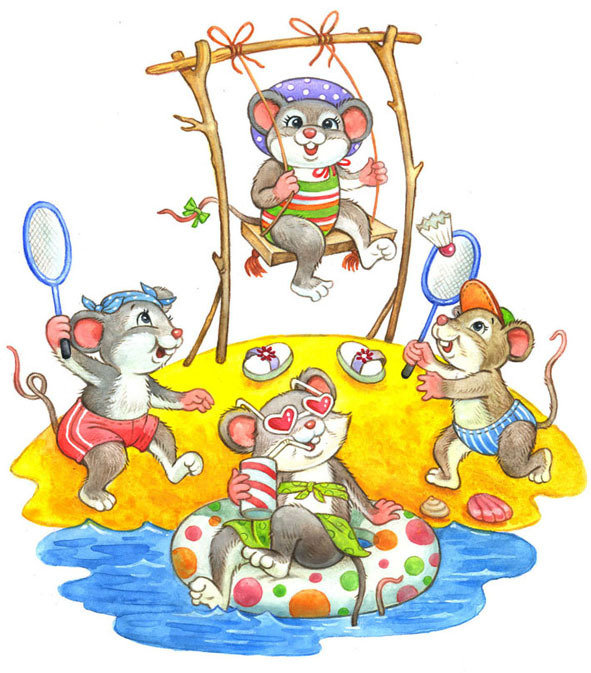 мышата - пляж, море, отдых, детям, мышки, лето, зверята, детская, мышка - оригинал