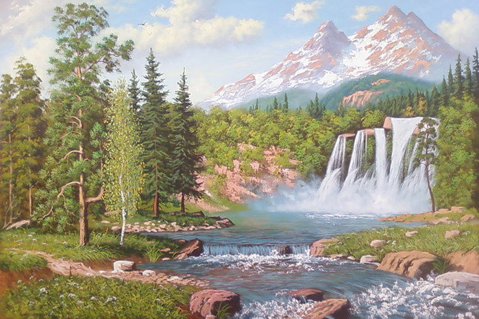 водопад - лес, вода, горы, природа - оригинал