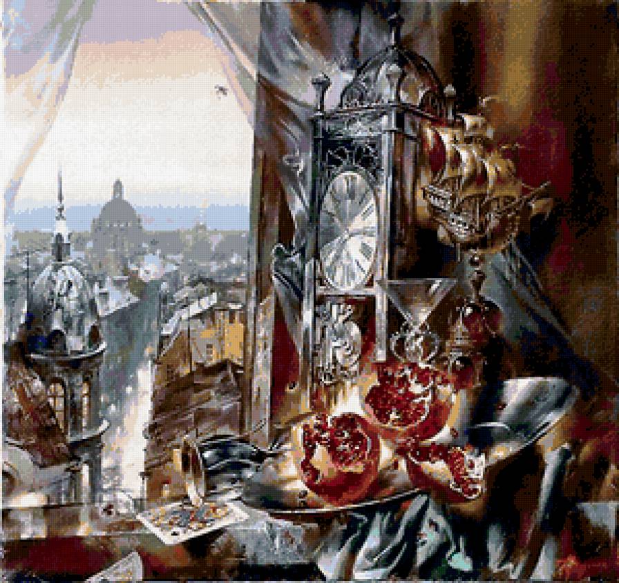 в окне - окно, гранат, часы - предпросмотр