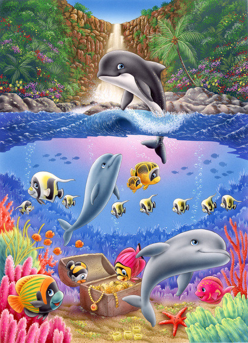 мультик - детская, мультики, дельфины, море, детям, дельфинчик, рыбы, природа - оригинал