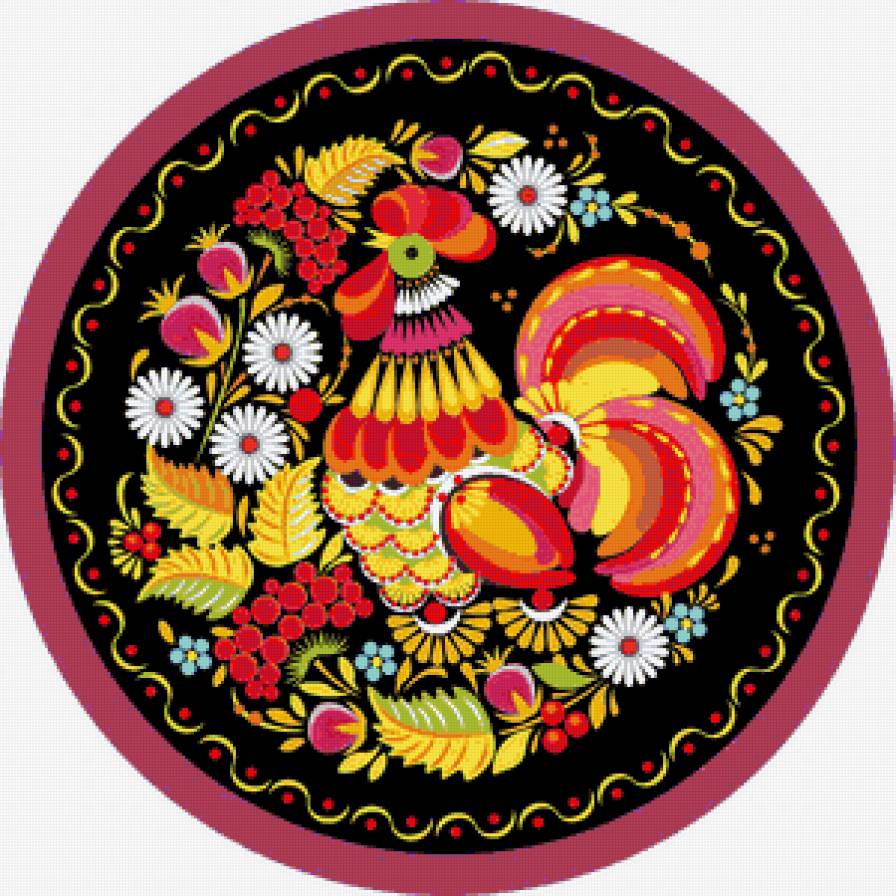 Панно с Петушком - ромашки, панно, роспись, птица, ягодки, петушок, хохлома, узоры - предпросмотр