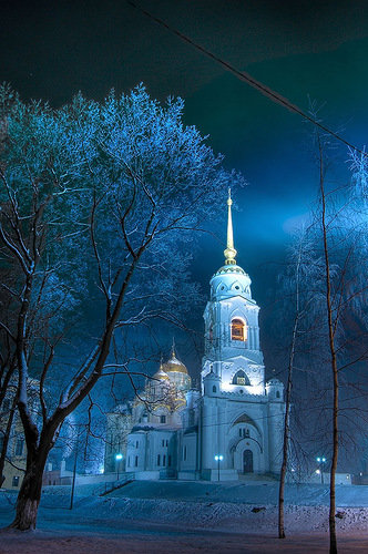 зимний вечер - пейзаж, храм, вечер, зима - оригинал
