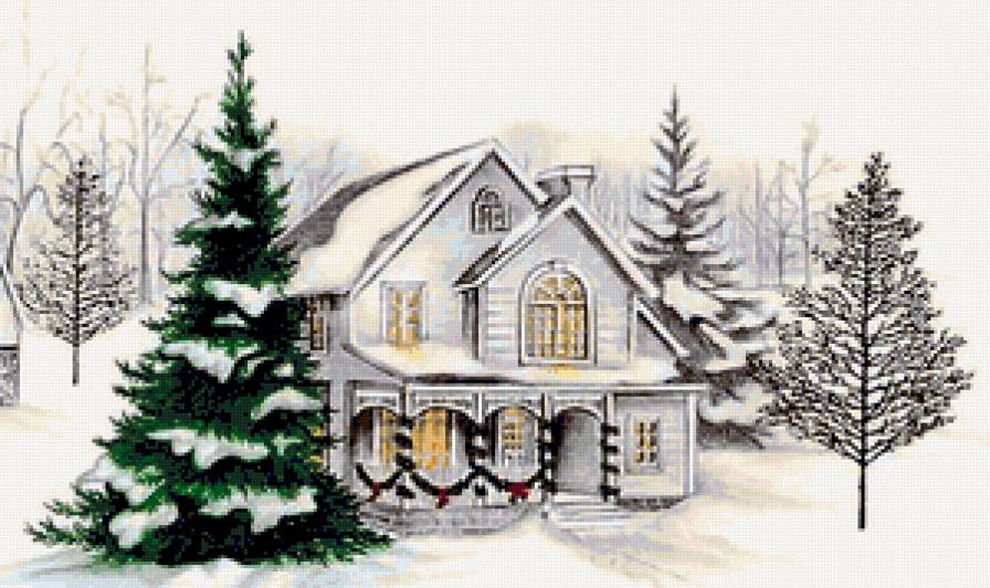 Зимняя сказка - домики, снег, рождество, зима, новый год, елка, домик, природа - предпросмотр