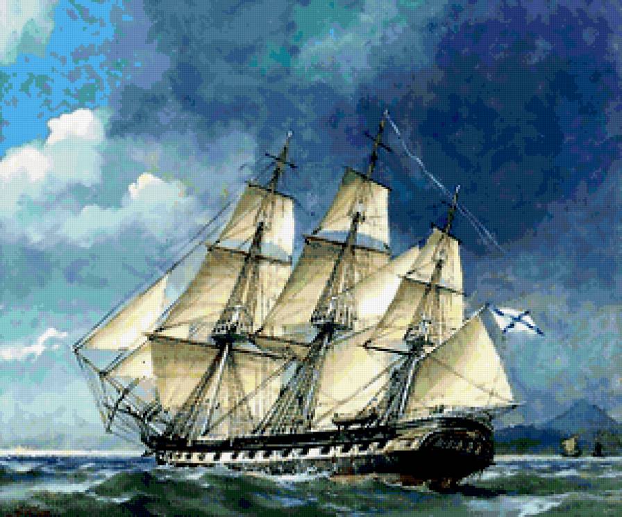 Парусник - подушка, корабль, голубое, пейзаж, салфетка, море, парусник - предпросмотр