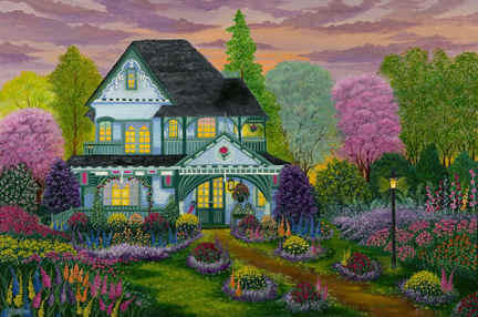 домик в саду - сад, цветы, домики - оригинал