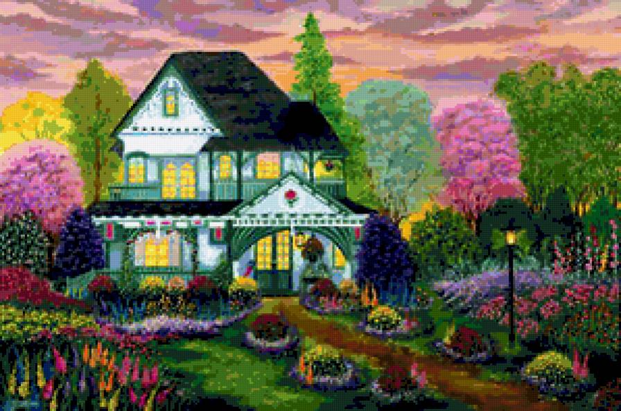 домик в саду - домики, сад, цветы - предпросмотр