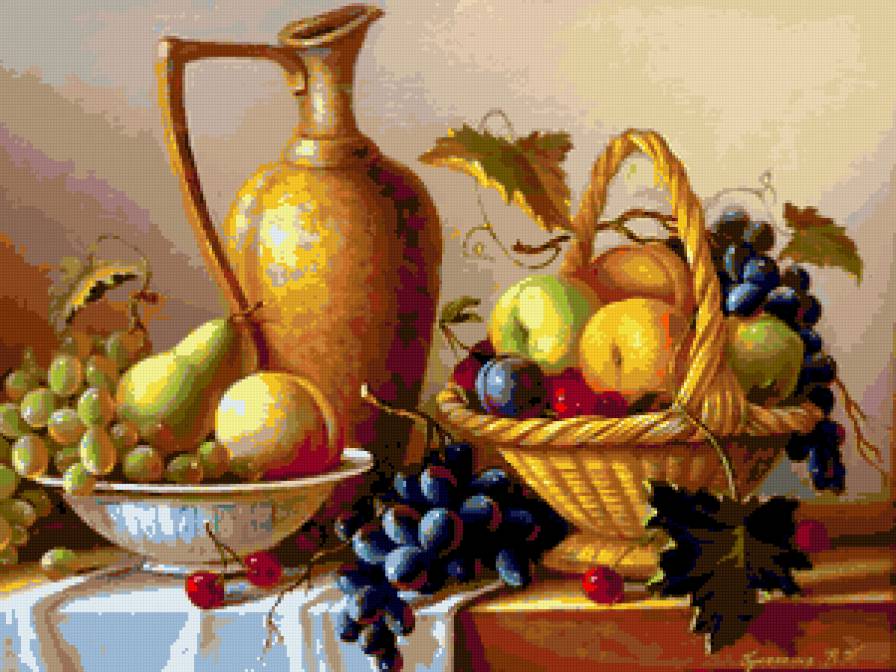 №211752 - натюрморт, фрукты, корзина, картина - предпросмотр