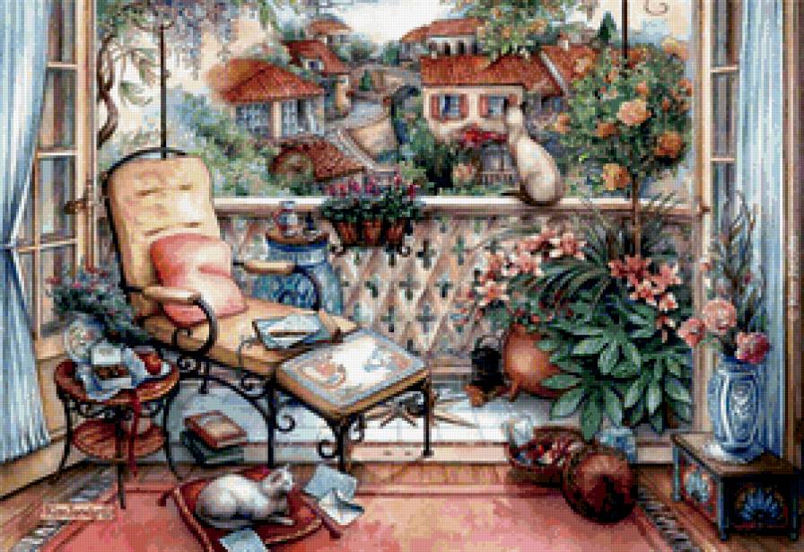 кошки на веранде - балкон, домашние животные, веранда, кошки - предпросмотр