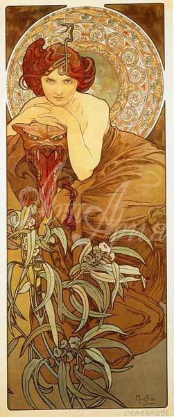 Картина А.Мухи - картина, изумруд, женщина - оригинал