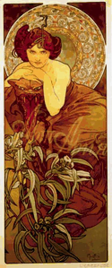 Картина А.Мухи - изумруд, женщина, картина - предпросмотр