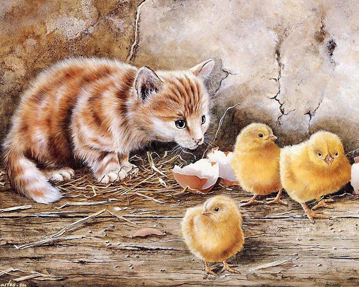 котенок с цыплятами - оригинал