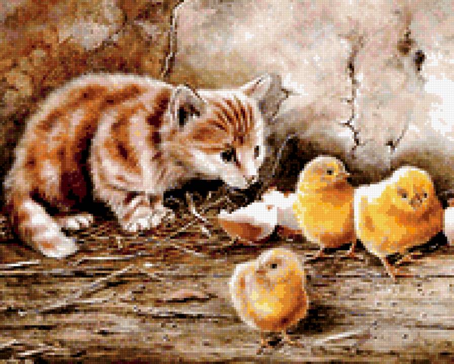 котенок с цыплятами - предпросмотр