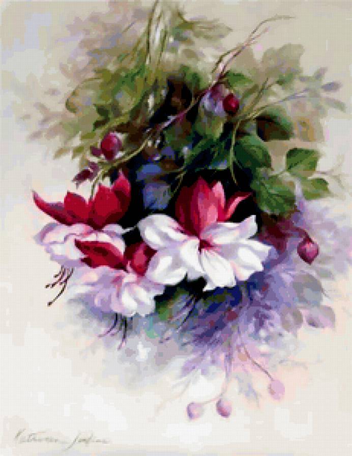 Фуксия - букет, цветы, живопись, цветочное - предпросмотр