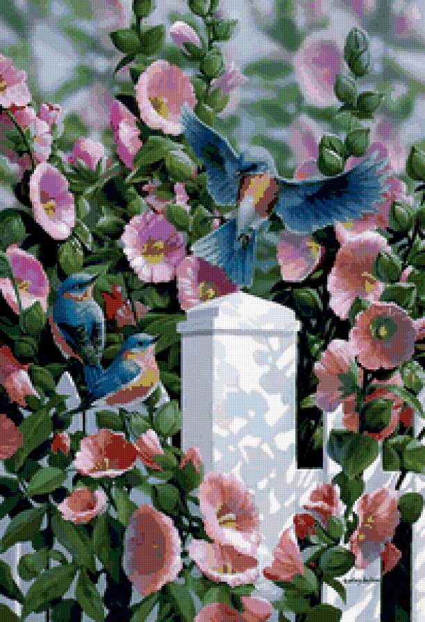 №212029 - птицы, сад, цветы - предпросмотр