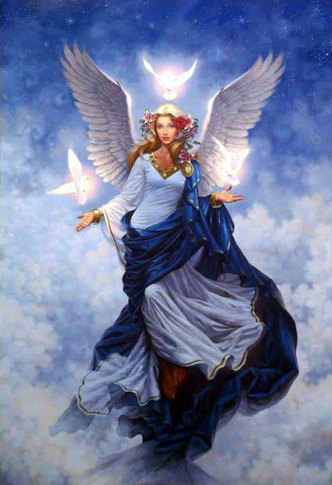 Ангел - религия, ангел, девушка с голубями - оригинал