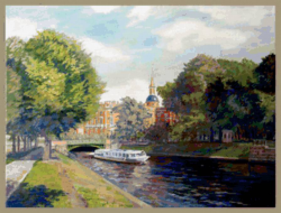 городской сюжет,инженерный замок - город, пейзаж, вид моста, картина - предпросмотр