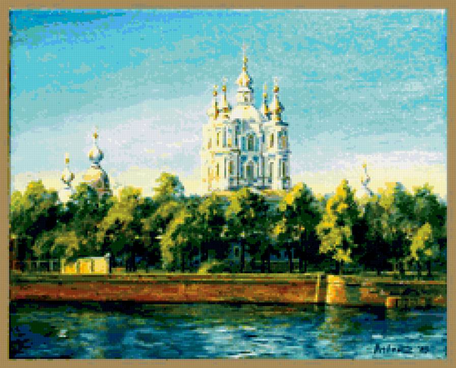 городской сюжет,смольный собор - пейзаж, город, картина - предпросмотр