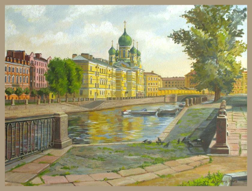 городской пейзаж - городской пейзаж, вода, набережная, картина - оригинал