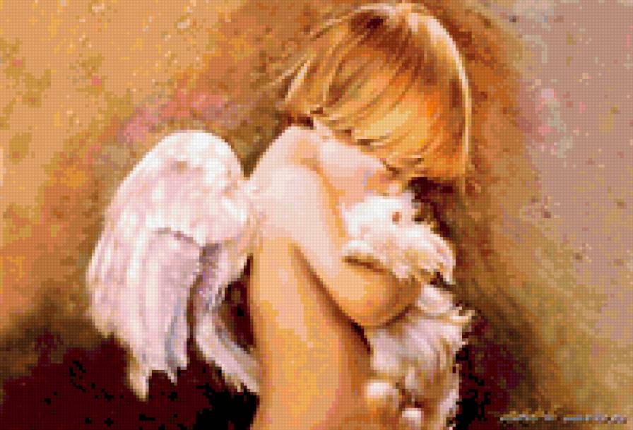 ангелочек с кроликом - дети, картина, пасха, ангел - предпросмотр