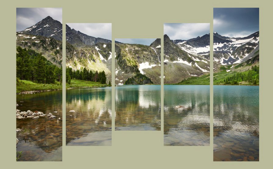 диптих, триптих, полиптих.... - зеркальное отрожение, триптих, горы. озеро - оригинал