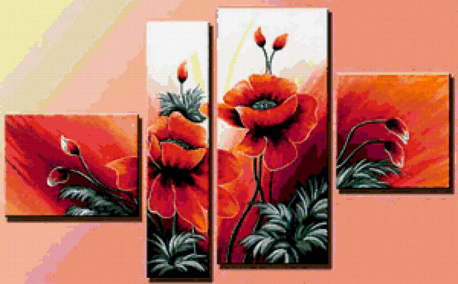 МАКИ - триптих, полиптих, диптих, мак, цветы - предпросмотр