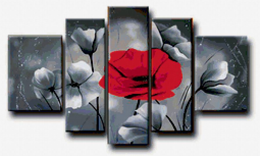 ТРИПТИХ - цветы, триптих красный мак - предпросмотр