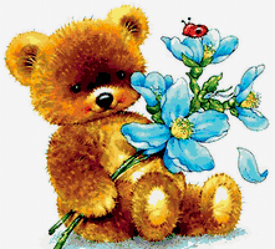 Мишутка - цветы, мишка - предпросмотр
