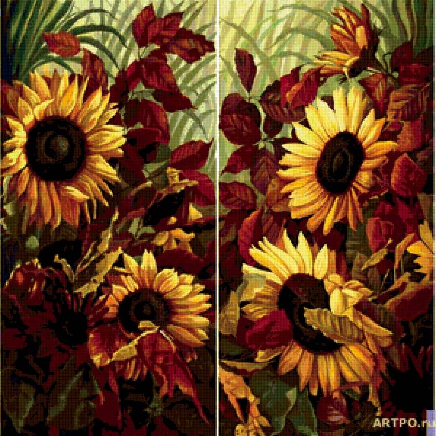 ДИПТИХ   "Две мелодии" - золотая осень, подсолнухи, диптих - предпросмотр